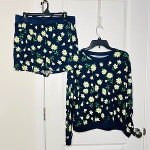 Draper James Natalie Sweatshirt Short Pajama Lounge Set Womens L Navy Magnolia